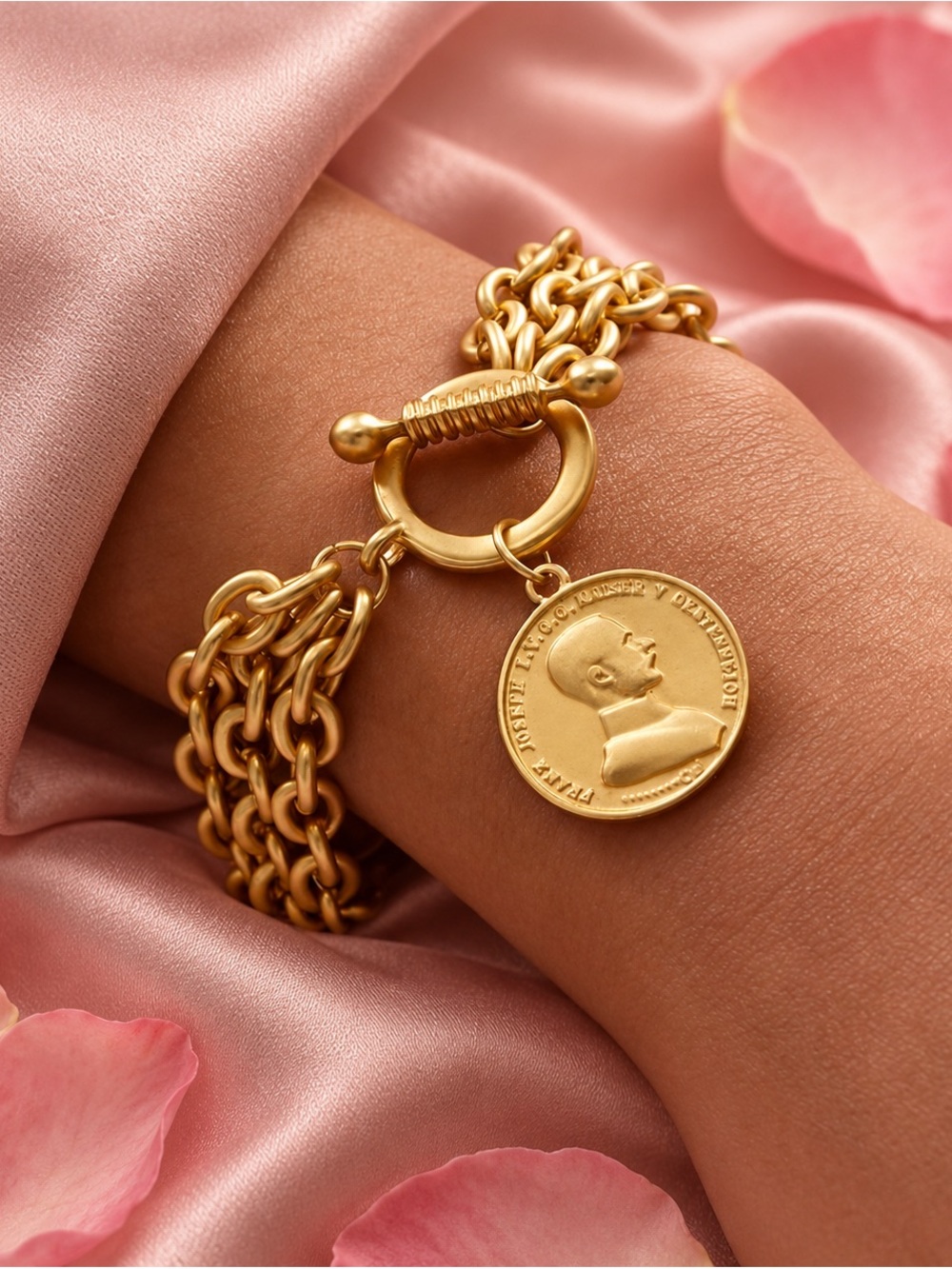 Gold Coin Charm Toggle Bracelet - Women Jewelry